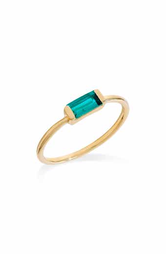 Lab Created Green Quartz Baguette Solitaire Ring