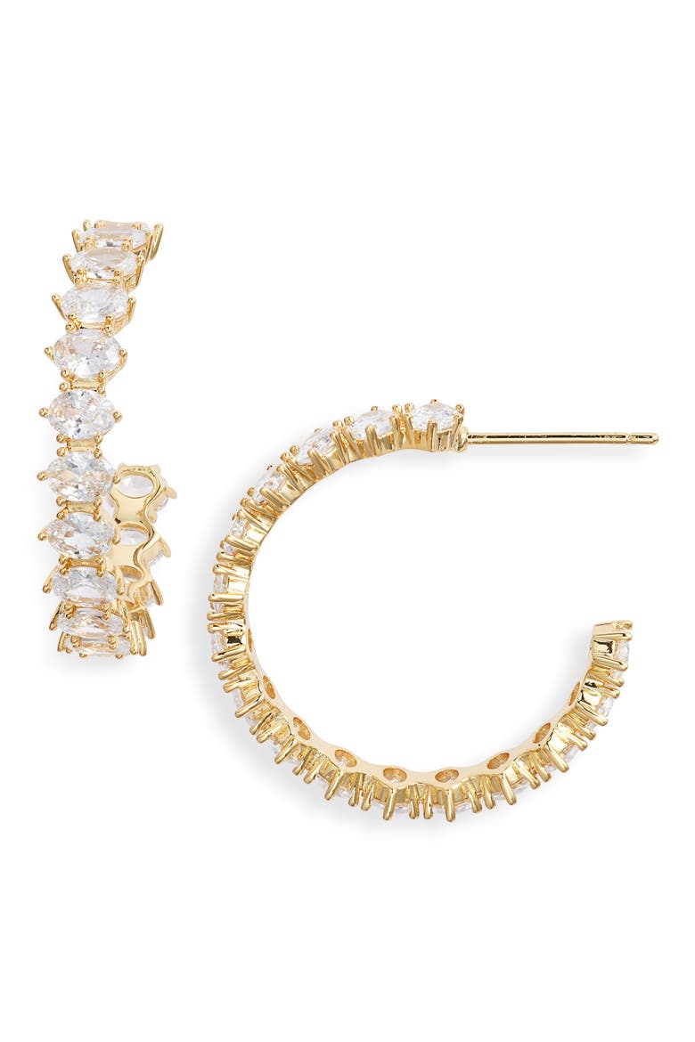 Cailin Cubic Zirconia Hoop Earrings, Main, color, GOLD METAL WHITE