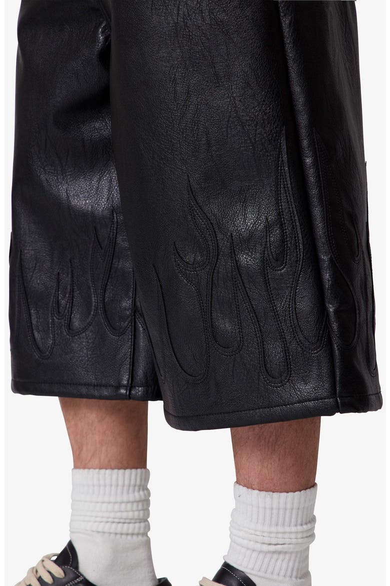 Ultra Baggy Flame Appliqué Faux Leather Shorts, Alternate, color, BLACK