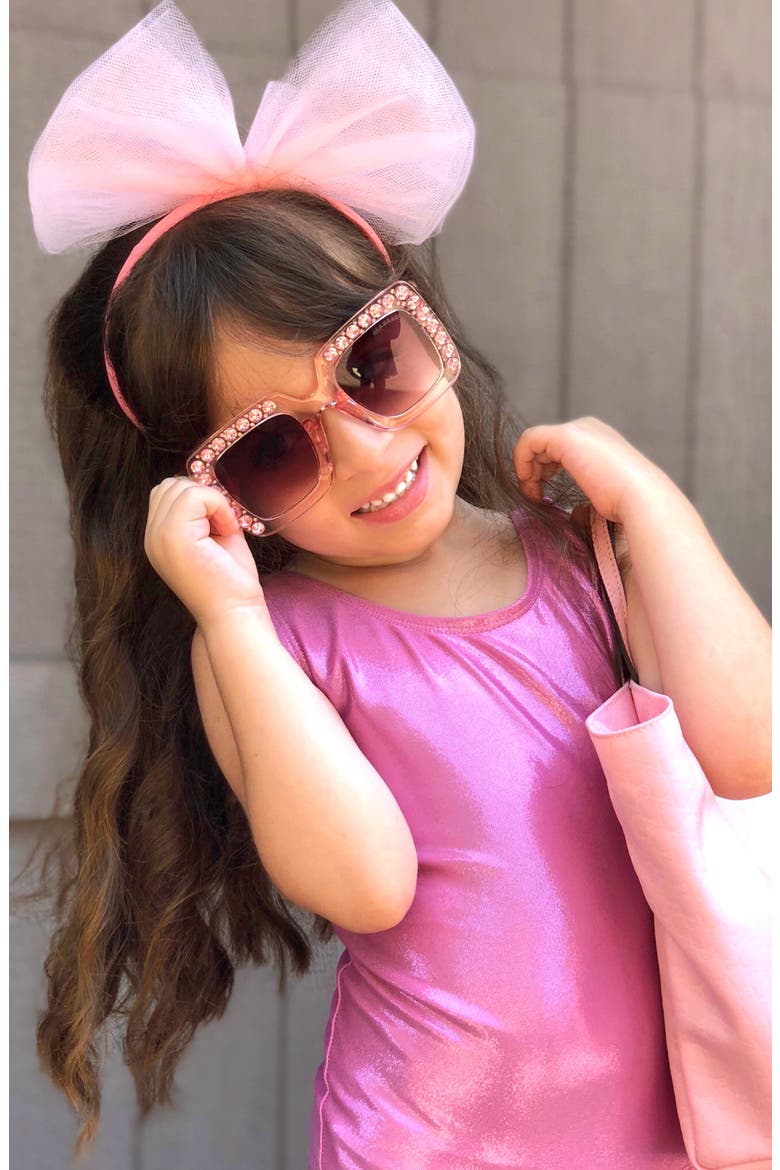 Bella Crystal Frame Sunglasses, Alternate, color, PINK
