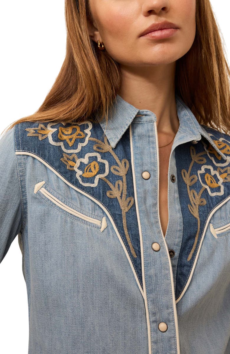 Faherty Embroidered Western Denim Shirt, Alternate, color, Outpost Blue Wash