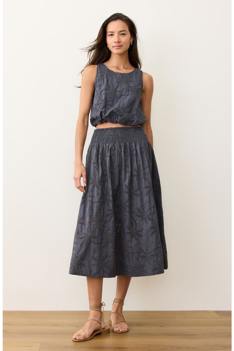 Sage Embroidered Eyelet Bubble Crop Tank, Alternate, color, INDIGO