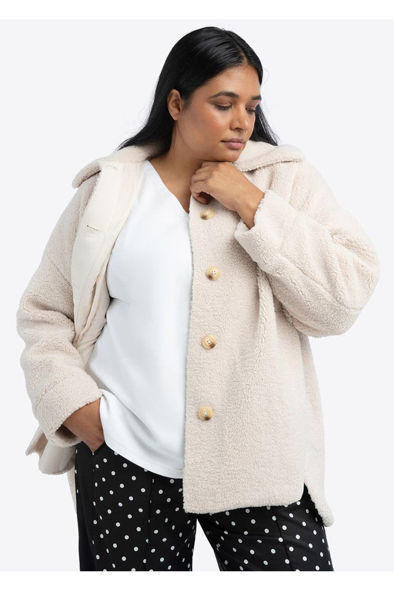 Teddy Bear Shirt Jacket Plu Size, Main, color, Cloud