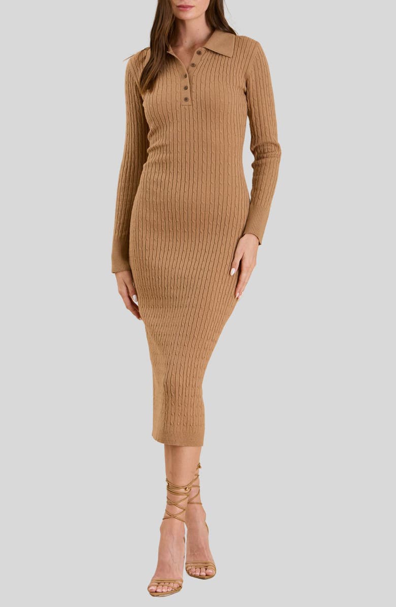 Blu Pepper Cable Knit Sweater Dress, Main, color, Khaki