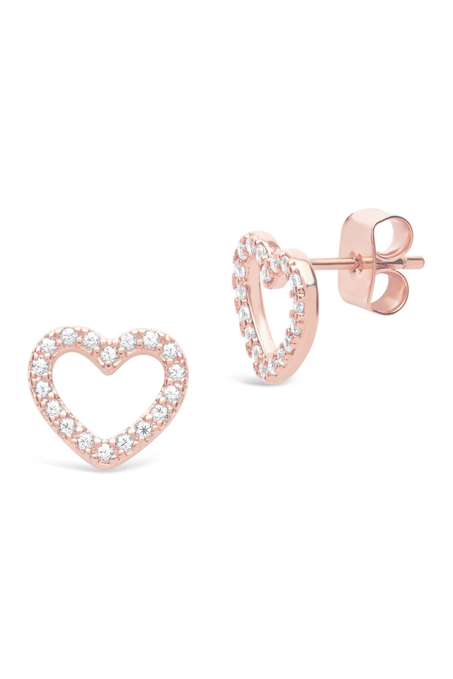 Spread Out Roses Sterling Forever 14K Rose Gold Vermeil CZ Heart Stud Earrings (Women ...