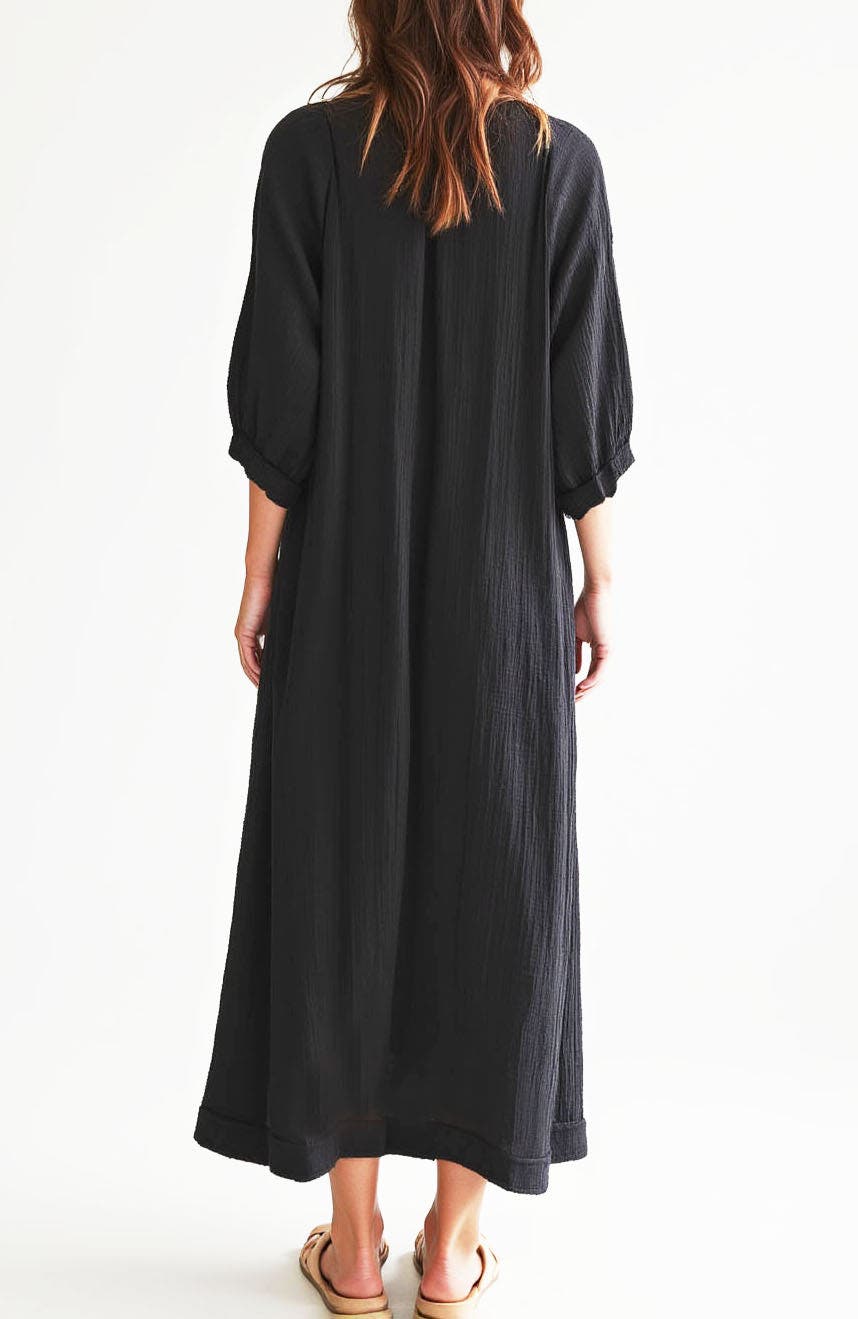 midi black gauze dress pockets The Gauze Open-Back Dress