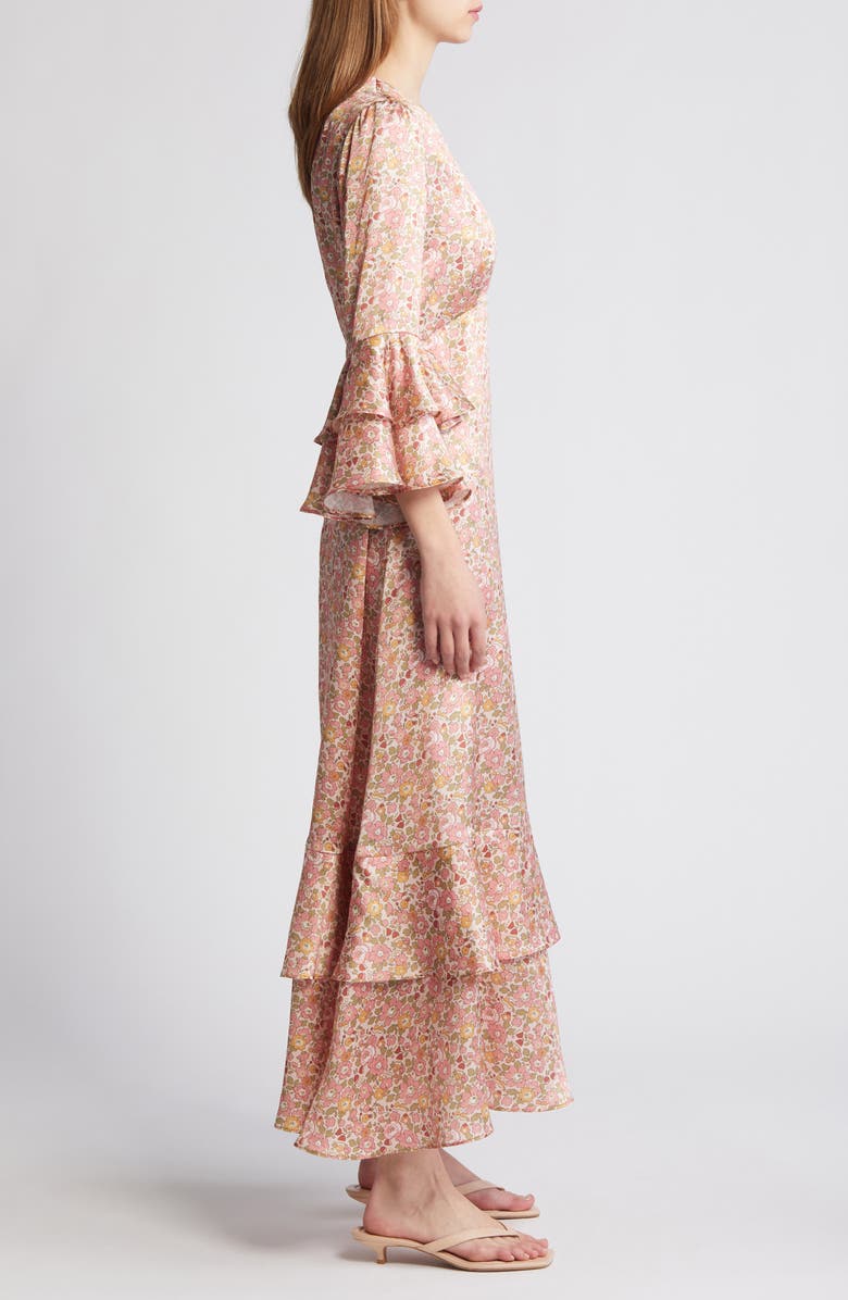 Liberty London Gala Floral Tiered Silk Maxi Dress, Alternate, color, 