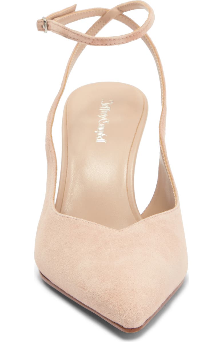 Jeffrey Campbell Executive Ankle Strap Pointed Toe Slingback Pump, Alternate, color, Beige Suede