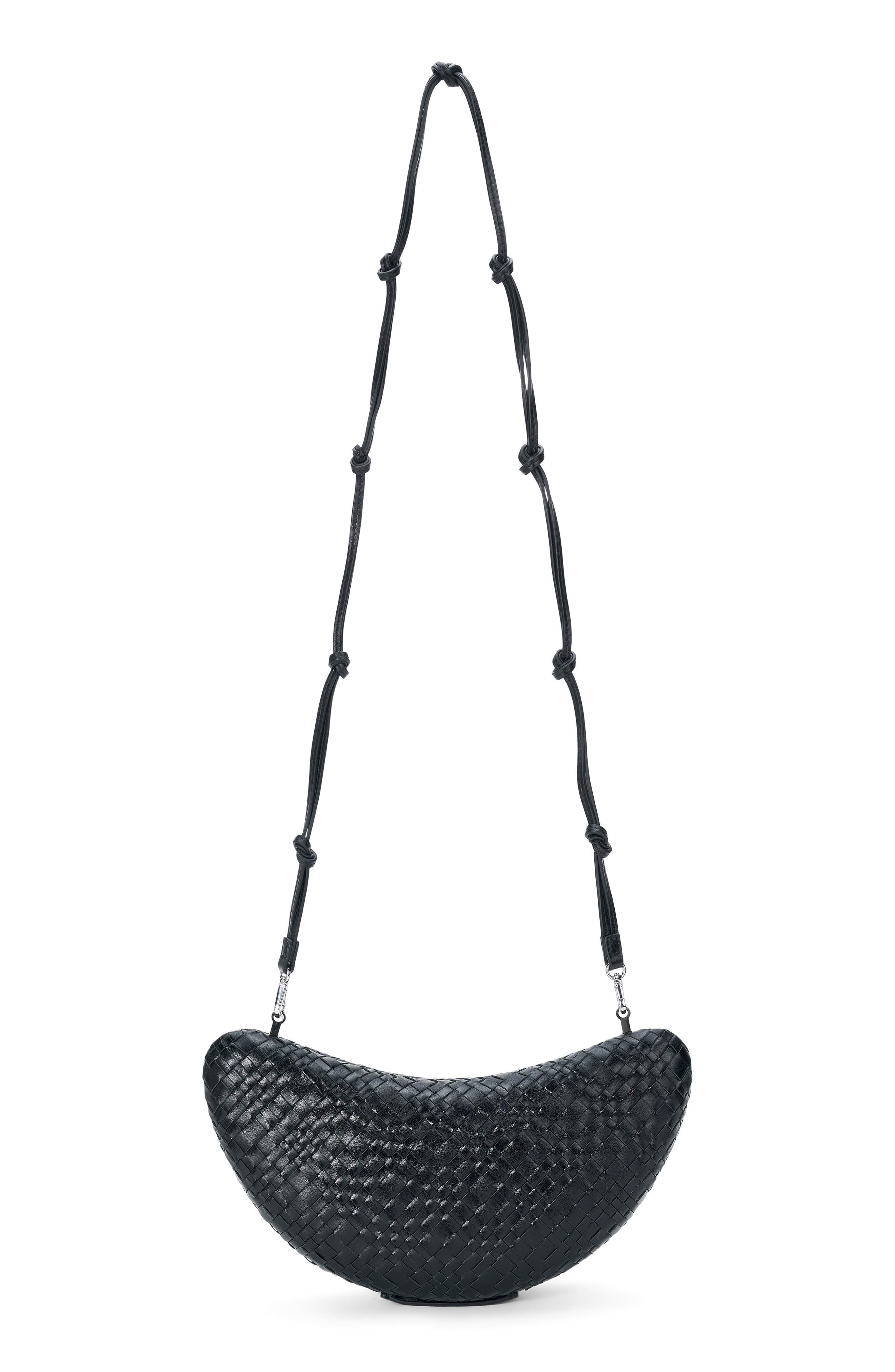 STAUD Crescent Leather Clutch, Alternate, color, Black