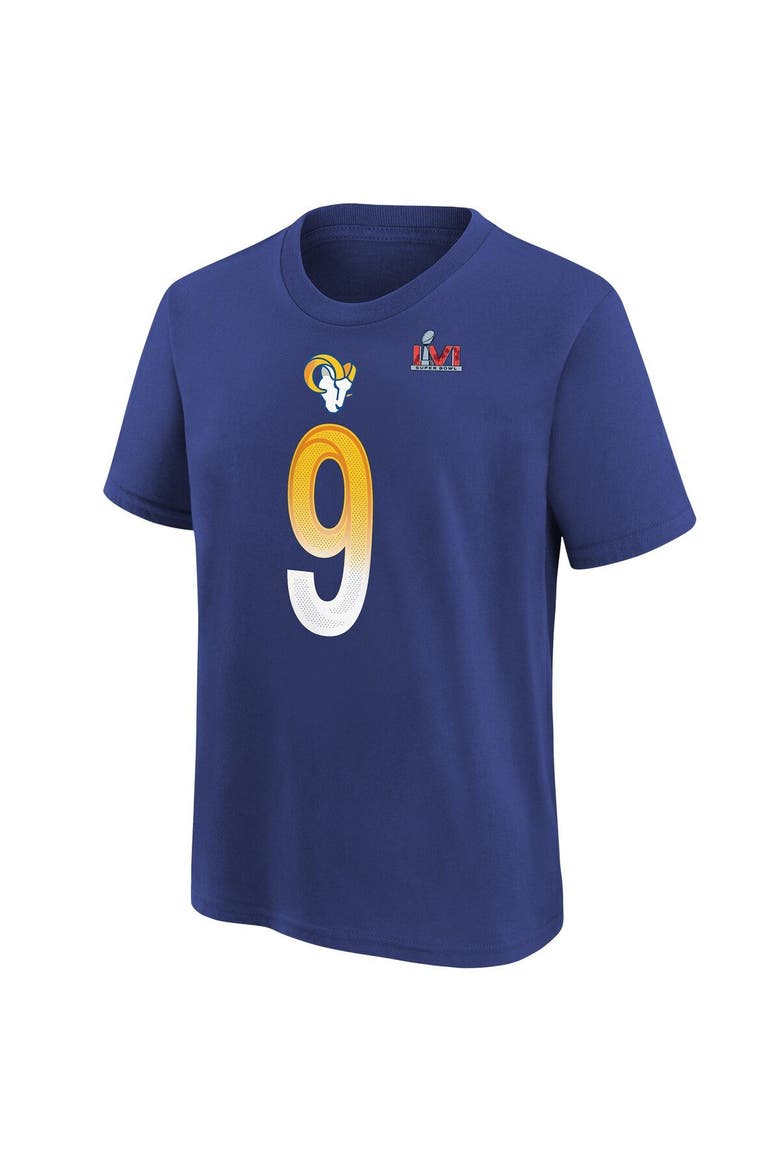 Youth Nike Matthew Stafford Royal Los Angeles Rams Super Bowl LVI Name & Number T-Shirt, Alternate, color, Royal