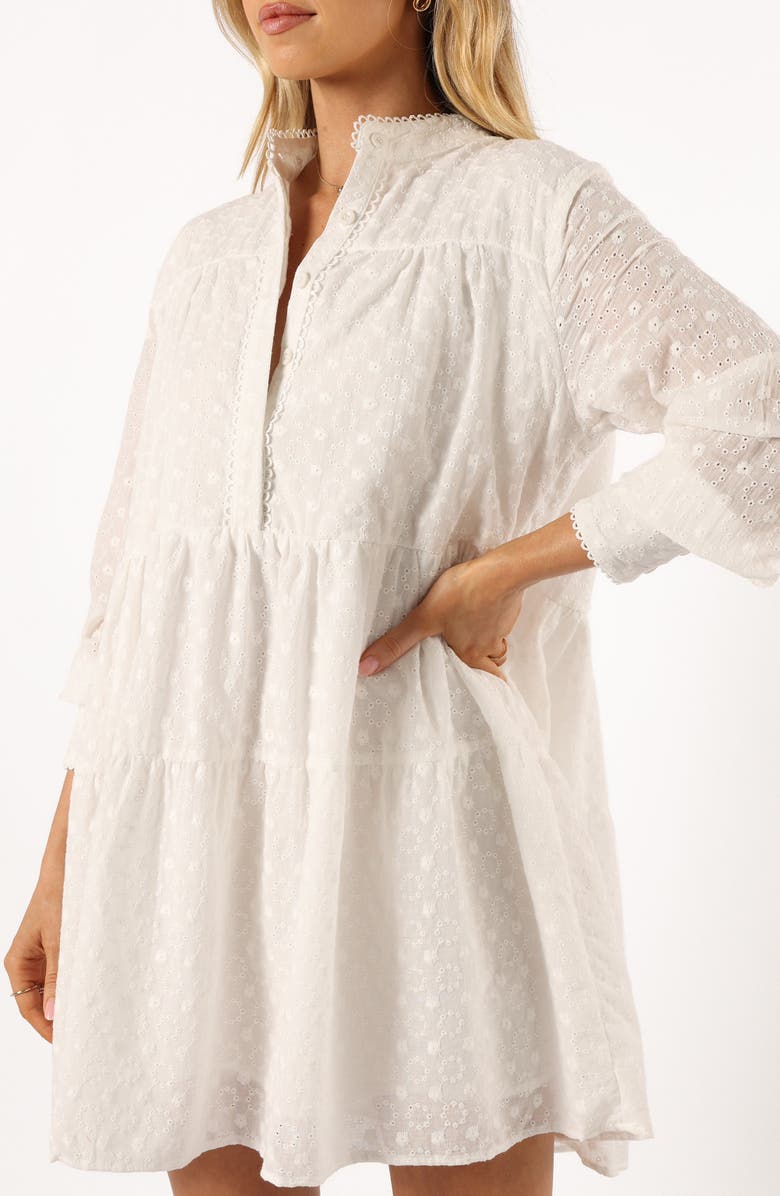 Petal & Pup Delia Tiered Long Sleeve Cotton Eyelet Minidress, Alternate, color, 