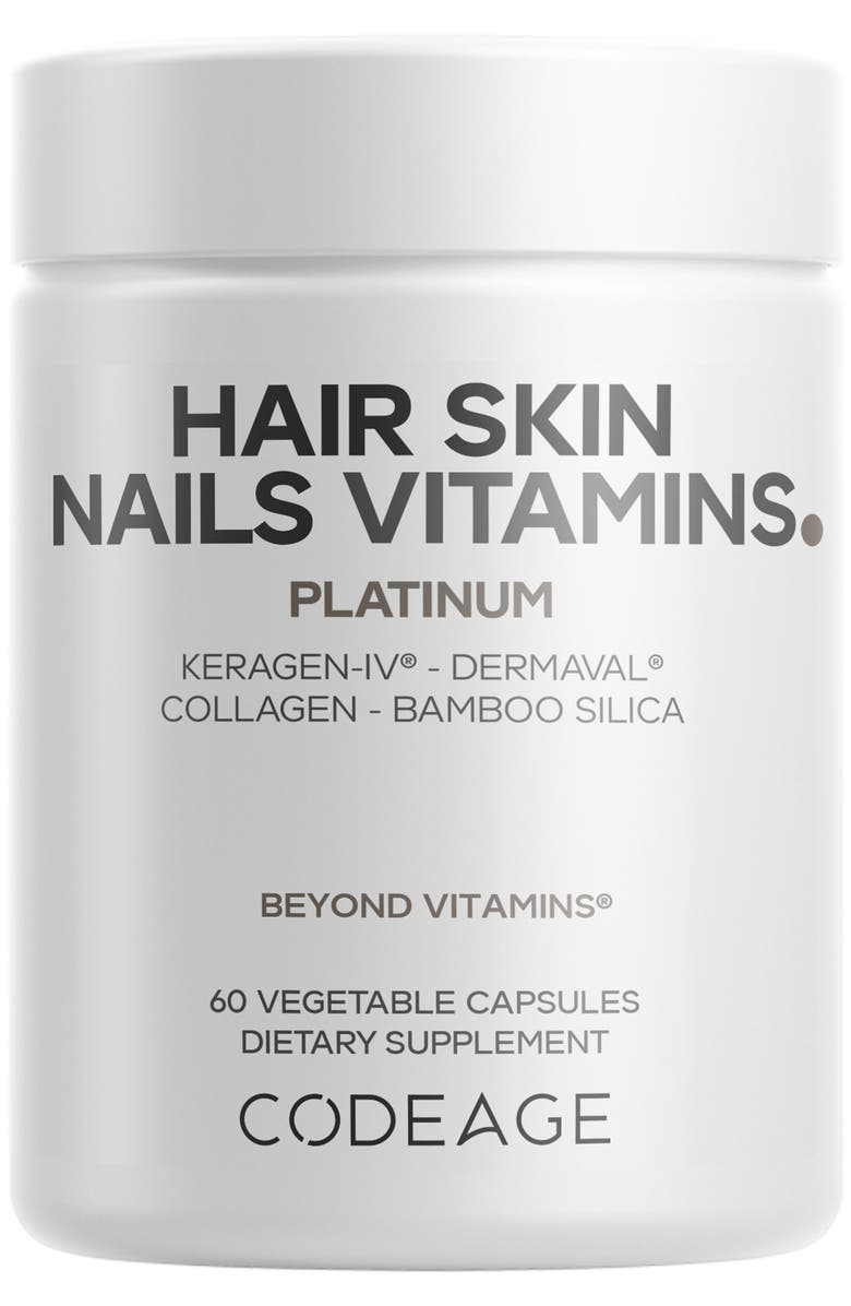 Codeage Hair Skin Nails Vitamins Platinum, Keratin, Dermaval, Biotin, Collagen, Main, color, White