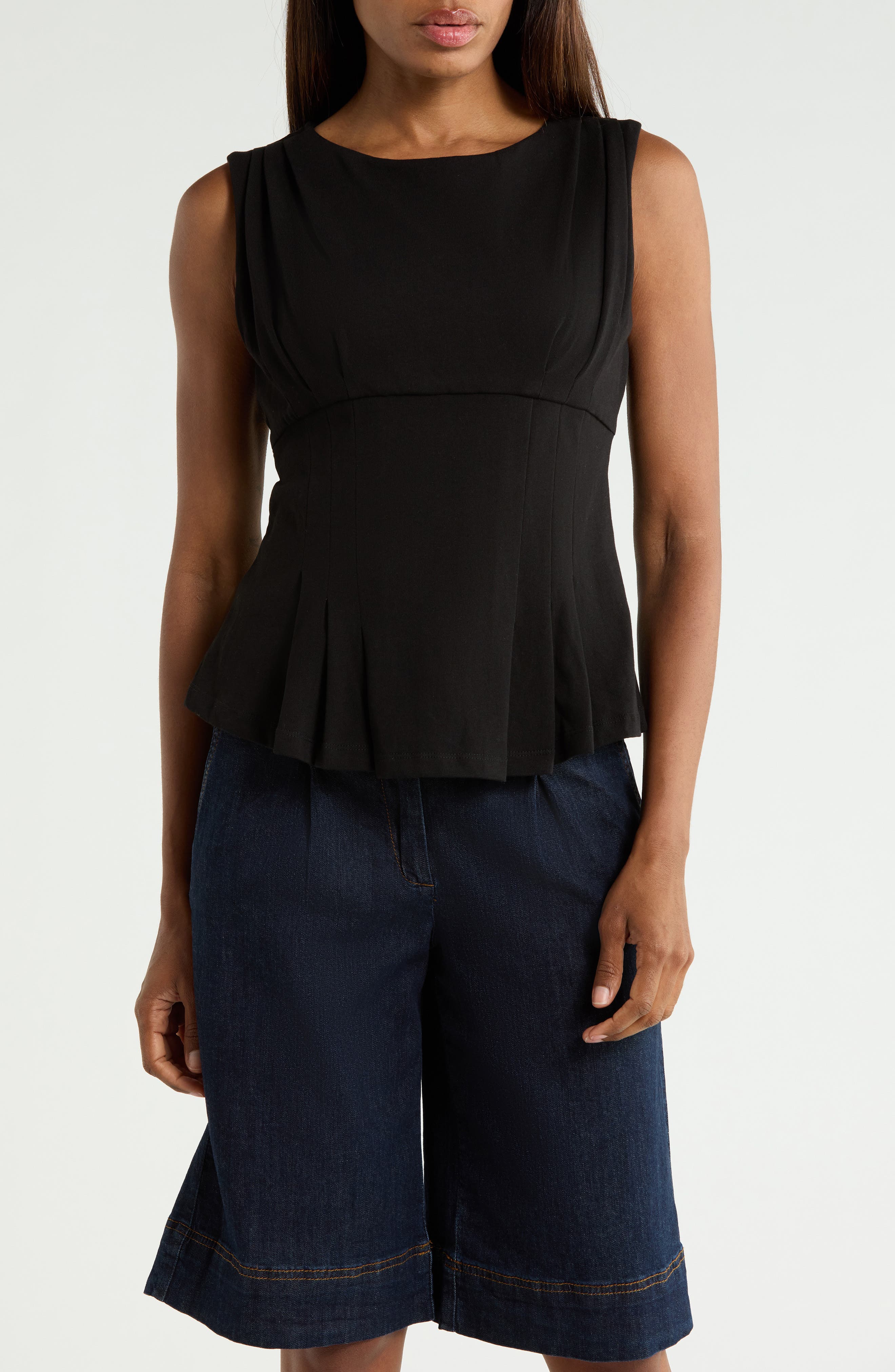 Pleated Peplum Knit Top