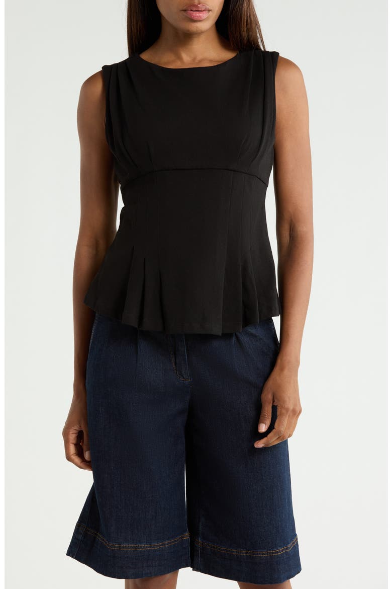 Pleated Peplum Knit Top, Main, color, BLACK