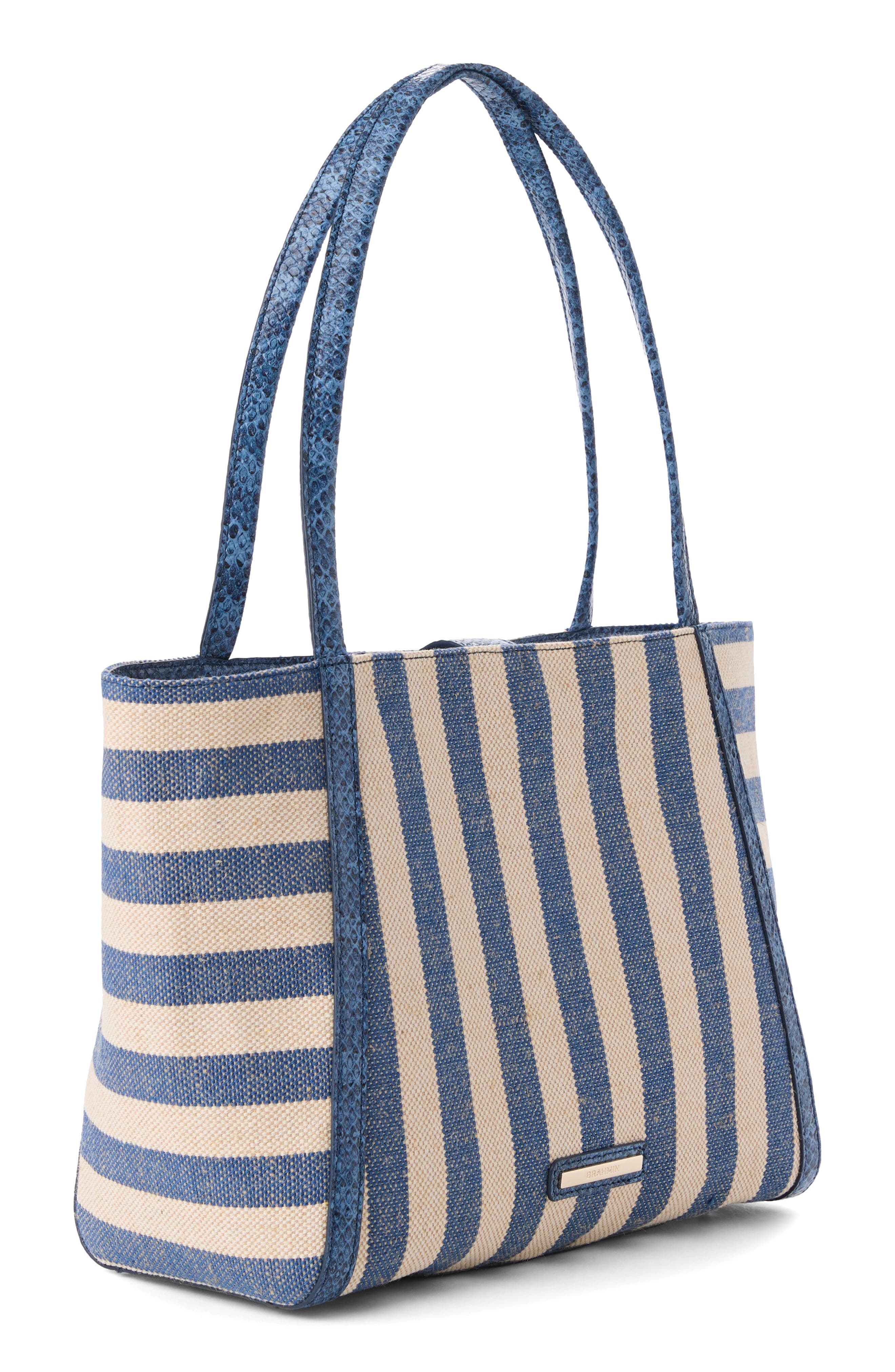 Brahmin Mona Croc Embossed Leather Tote, Alternate, color, Blue