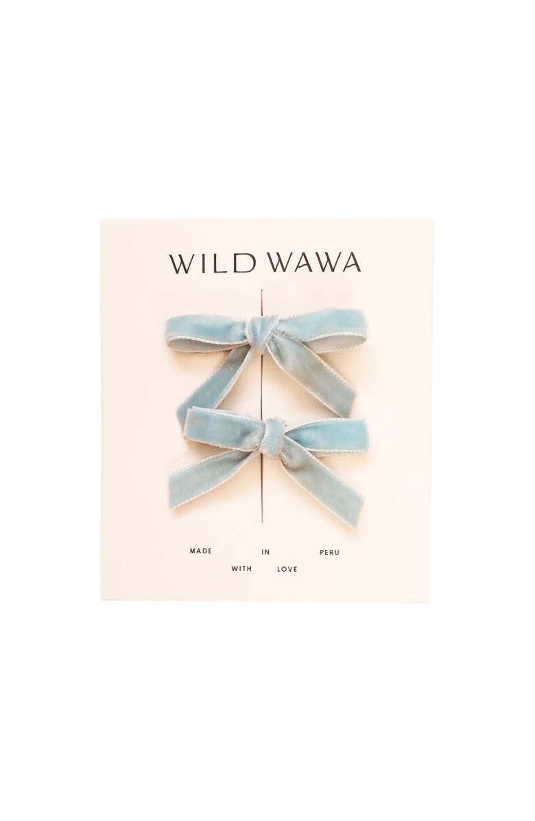 Wild Wawa Velvet Bow Clip Set, Main, color, Aegean Blue