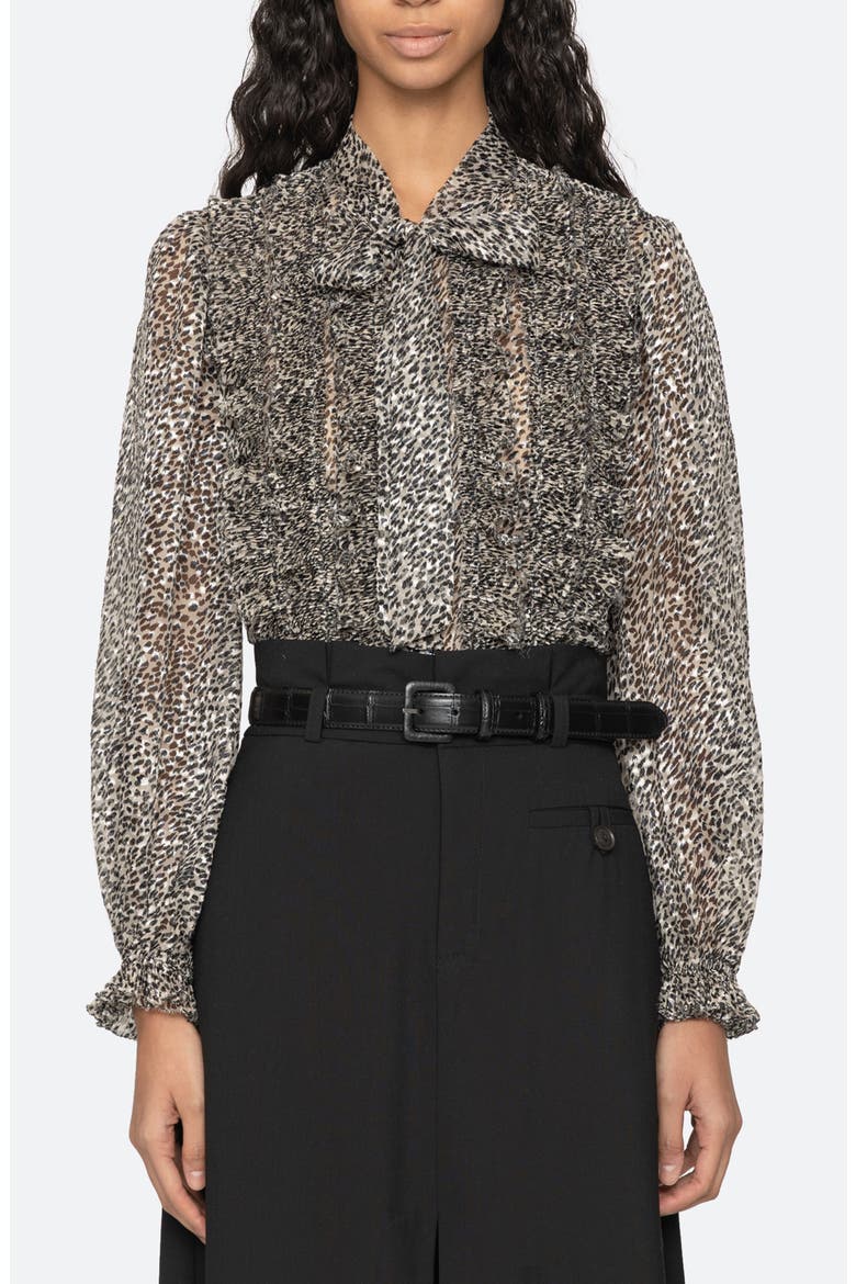 Charlize Print Ruffle Tie Neck Top, Main, color, CREAM