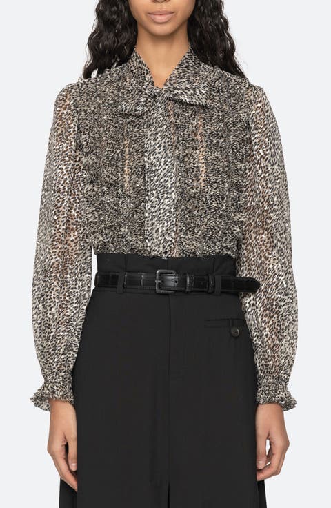 Charlize Print Ruffle Tie Neck Top