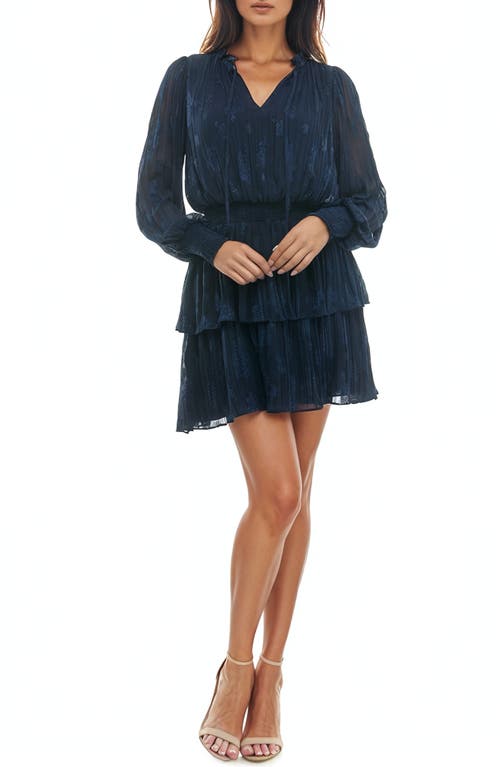 Socialite Smocked Tiered Ruffle Long Sleeve Minidress in Navy Blazer 