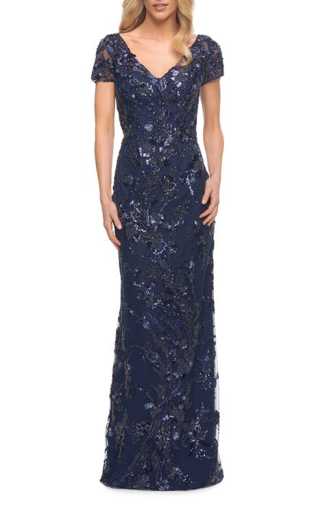 Stunning Beaded Long Gown with V Neckline