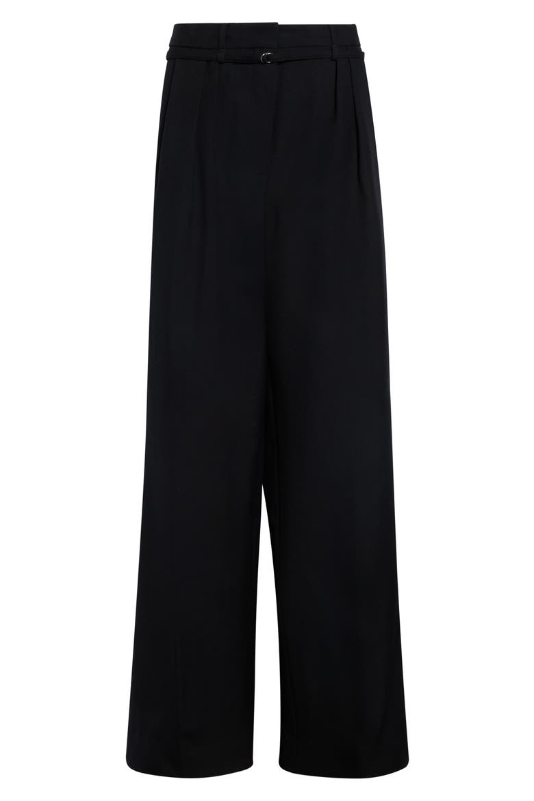 Peacha Belted Pleated High Waist Wide Leg Wool Pants, Alternate, color, BLACK
