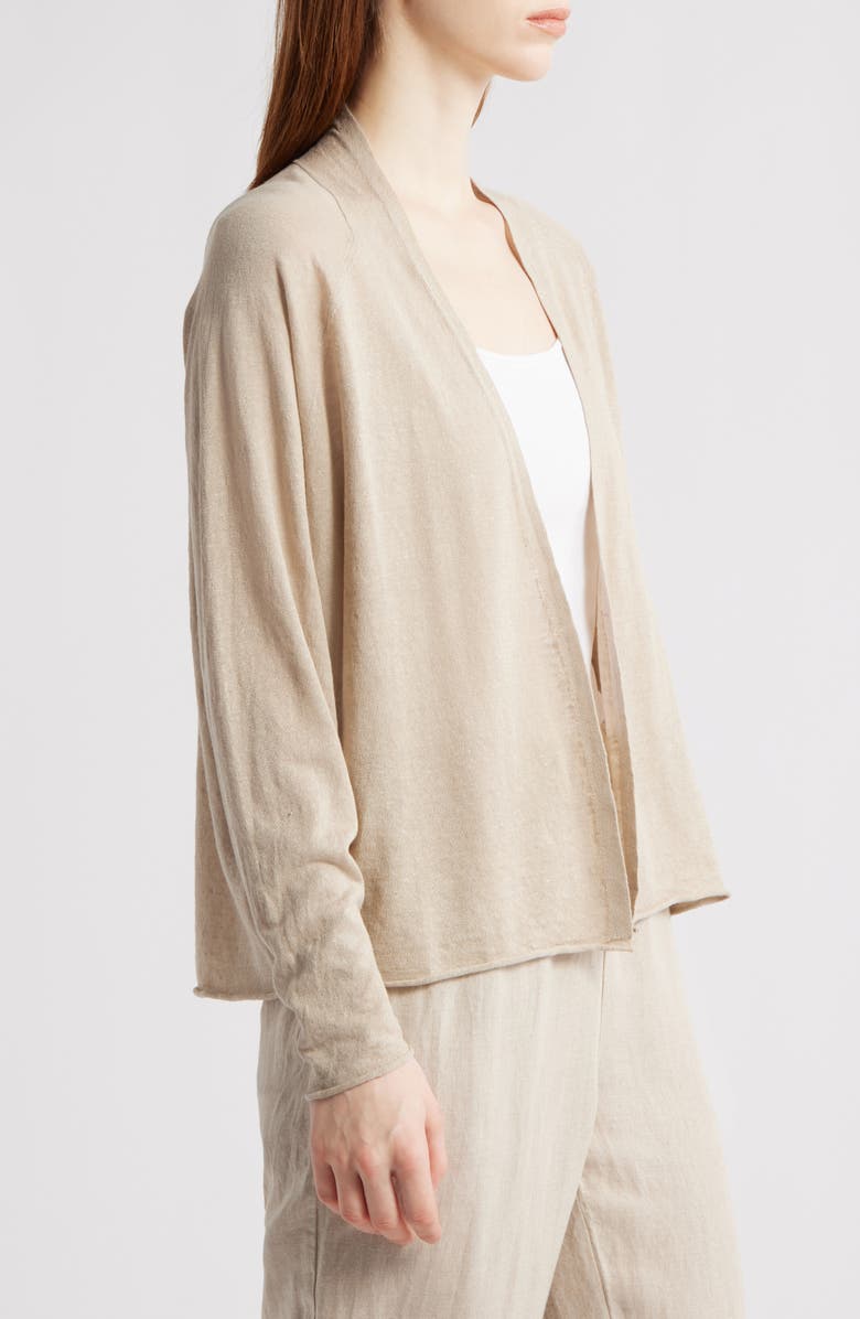 Eileen Fisher Organic Linen & Organic Cotton Open Front Cardigan, Alternate, color, Undyed Natural