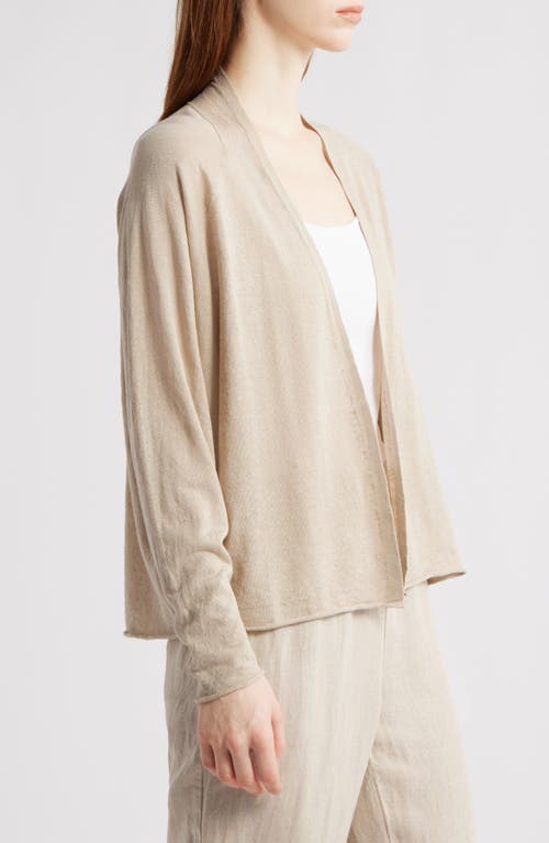 Eileen Fisher Raglan Sleeved Linen Blend High Collar Cardigan In Neutral