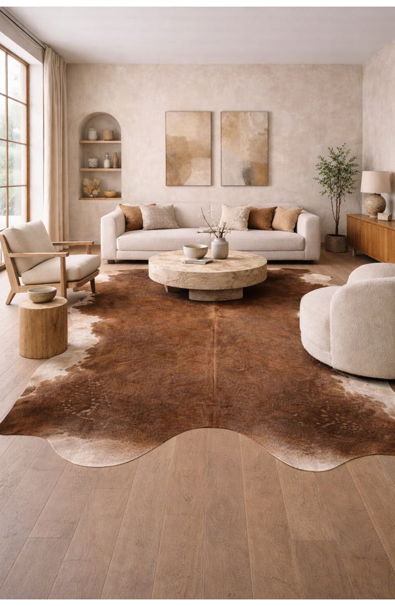 Rhacam Eco Hides RH Rugs Gisselle Brown and White Cowhide Rug 7'6" × 6'6", Alternate, color, Brown And White