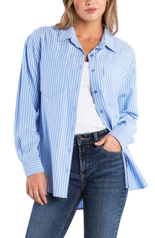 Billy T Stripe Linen Blend Button-up Shirt In Denim Blue Stripes