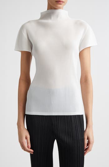 めい Pleats Please Issey Miyake Mist Basics Funnel Neck Top | Nordstrom