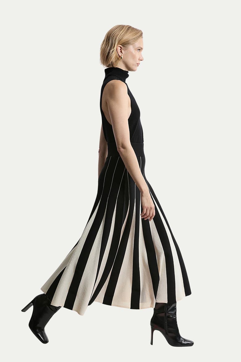 Pointelle Colour Block Pleated Skirt, Alternate, color, Mono