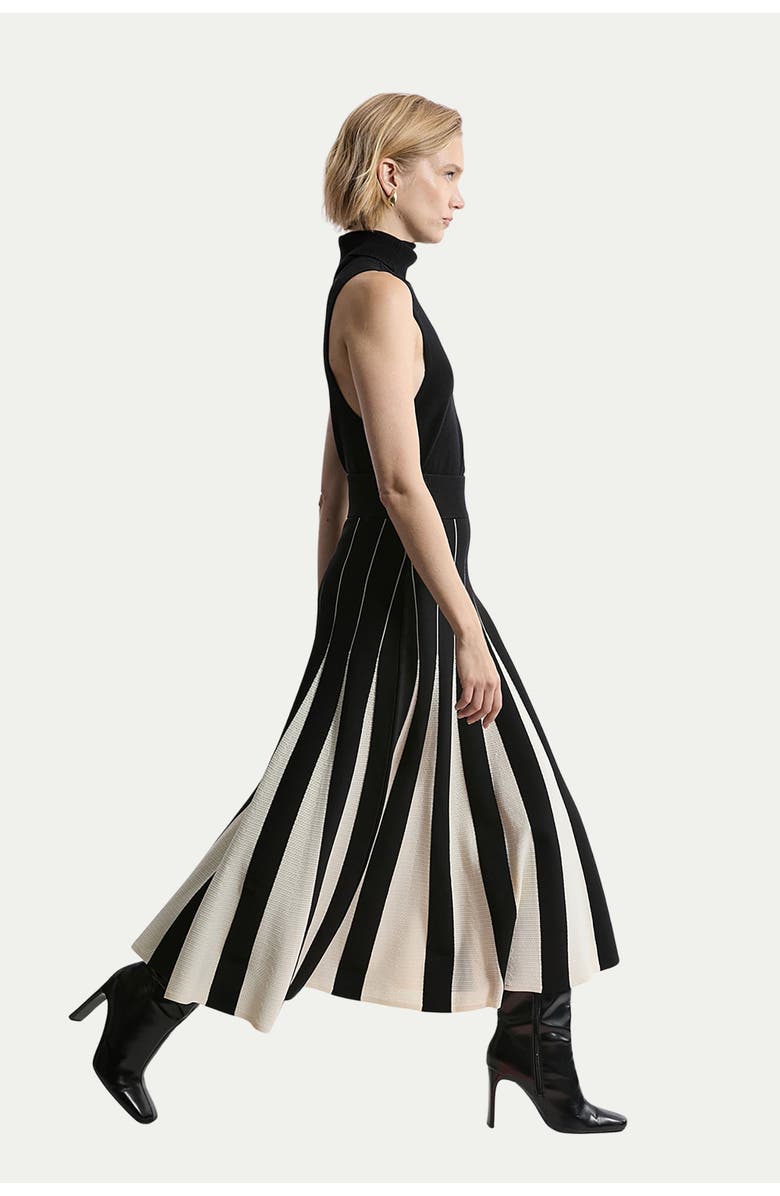 Karen Millen Pointelle Colour Block Pleated Skirt, Alternate, color, Mono