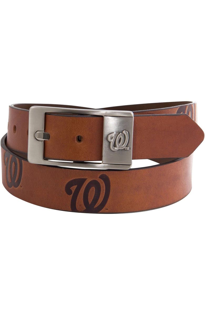 EAGLES WINGS Washington Nationals Brandish Leather Belt, Main, color, Brown