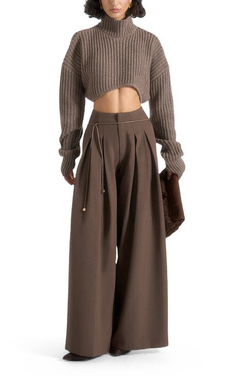 Flora Box Pleat Wide Leg Belted Trousers