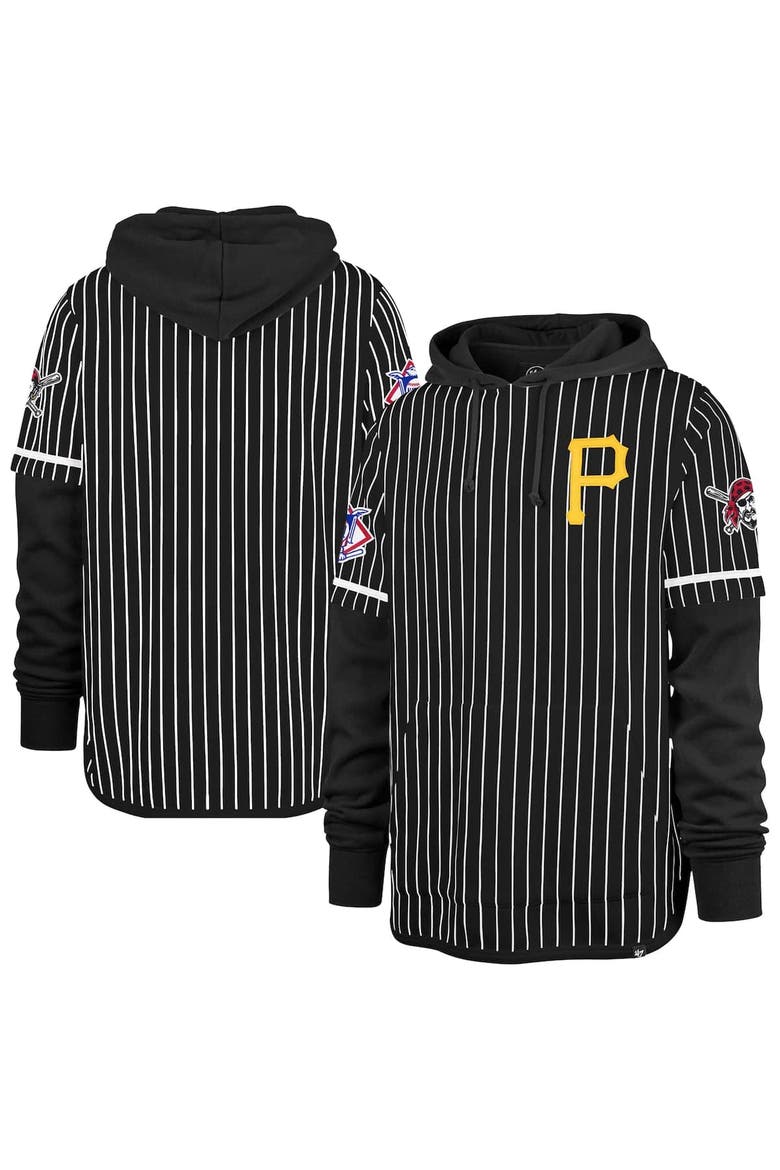 Men's '47  Black Pittsburgh Pirates Pinstripe Double Header Pullover Hoodie, Alternate, color, Black
