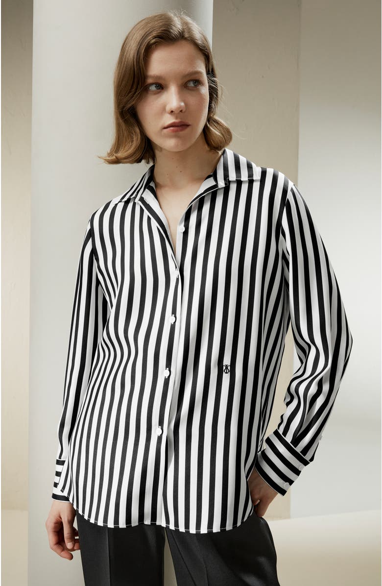 Lilysilk The Amalfi Stripe Silk Shirt, Alternate, color, Black-White Pinstripes