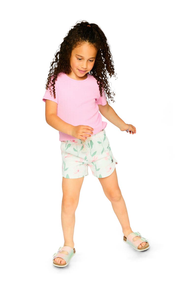 French Terry Drawstring Waist Flowers Shorts, Alternate, color, Off White Printed Flowers