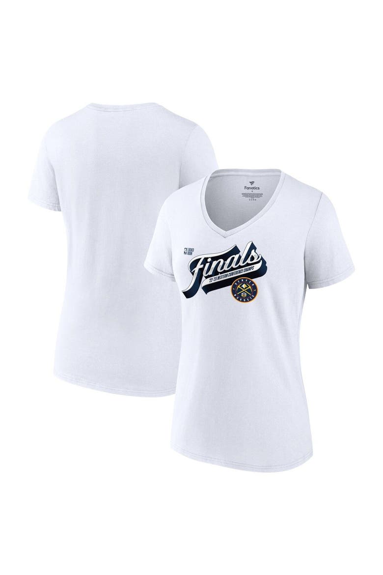 Women's Fanatics Branded White Denver Nuggets 2023 Western Conference Champions Locker Room Plus Size V-Neck T-Shirt, Main, color, White