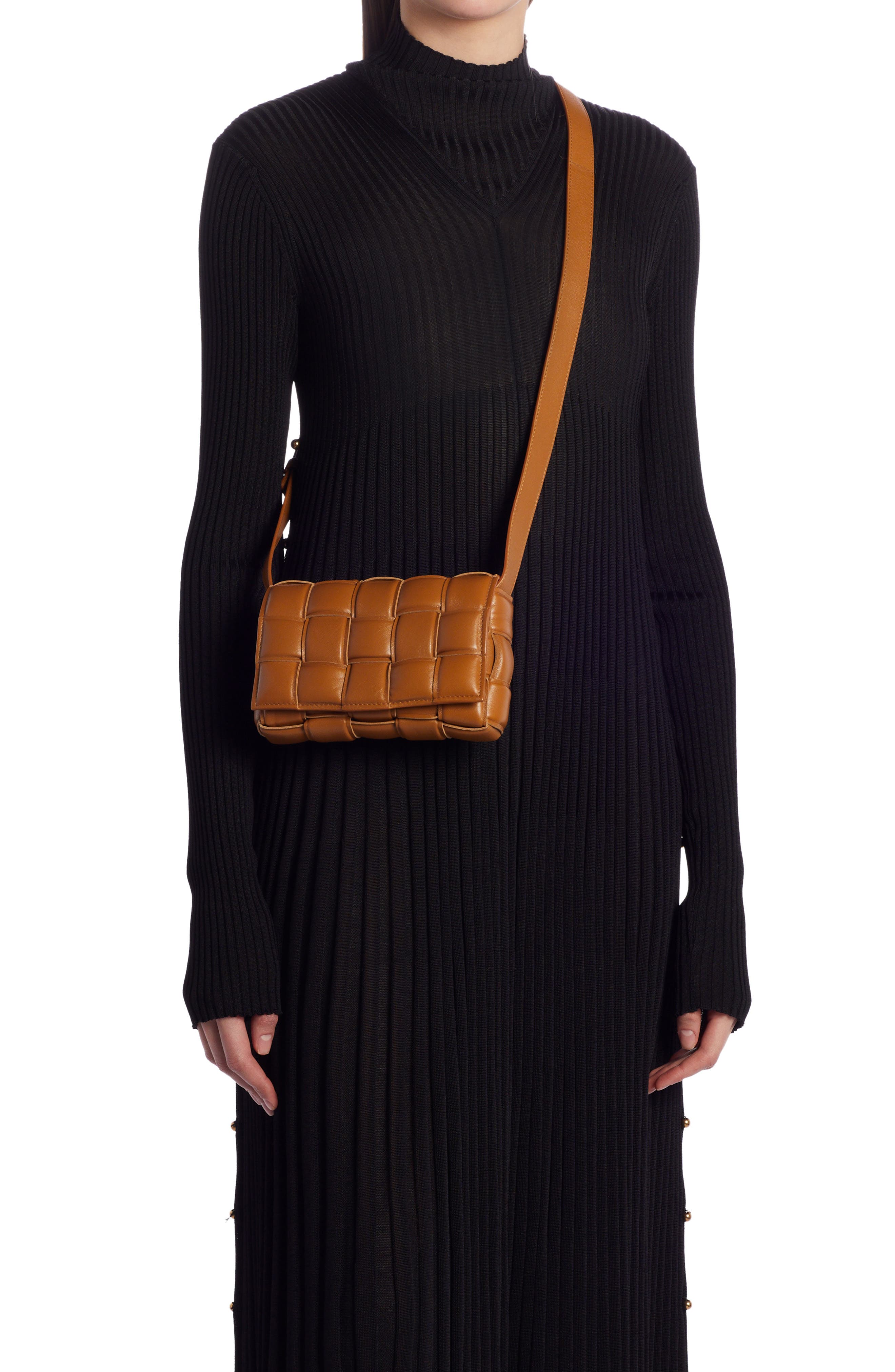 Small Padded Cassette Intrecciato Leather Crossbody Bag, Alternate, color, CAMEL 20-GOLD