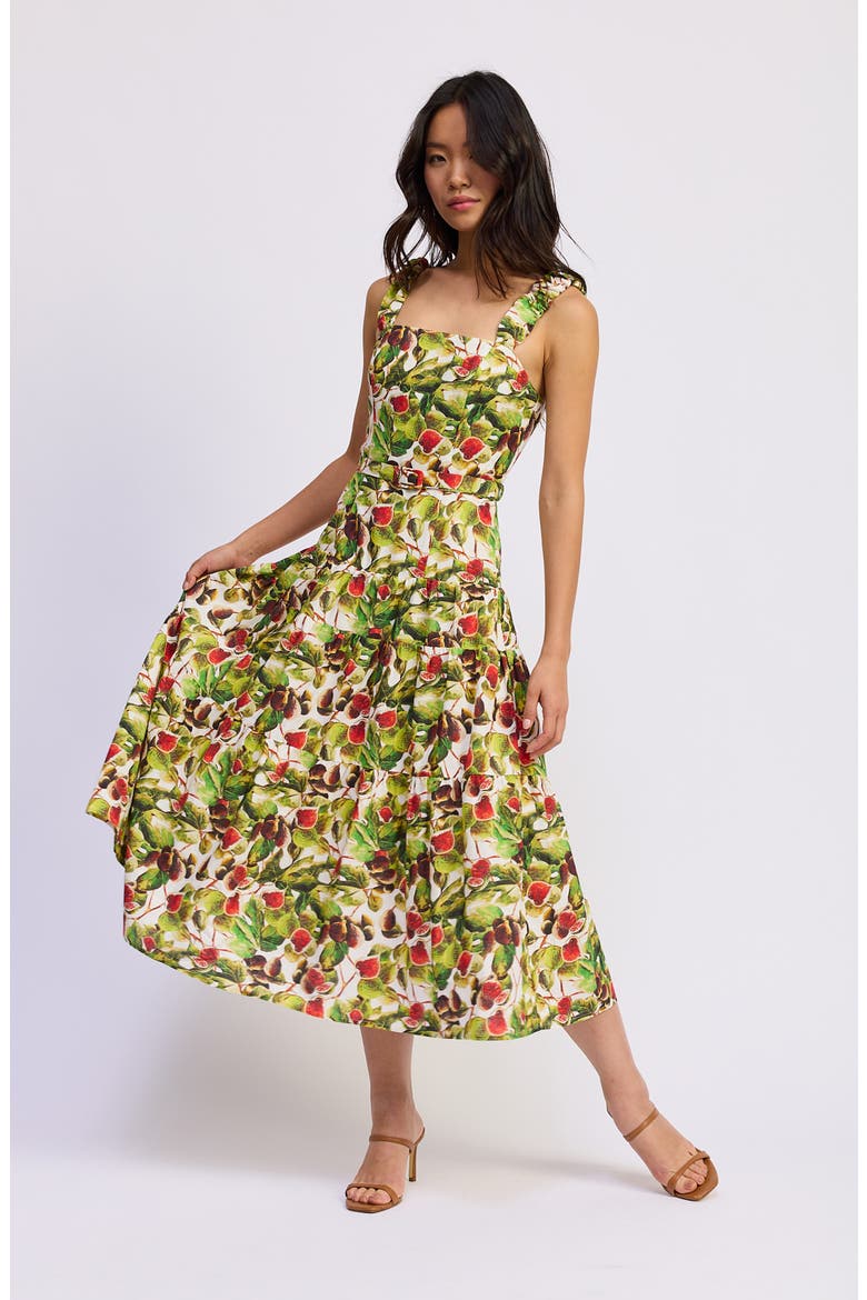 Scottie Fig Print Cotton Blend Midi Dress, Alternate, color, WHITE RED OLIVE