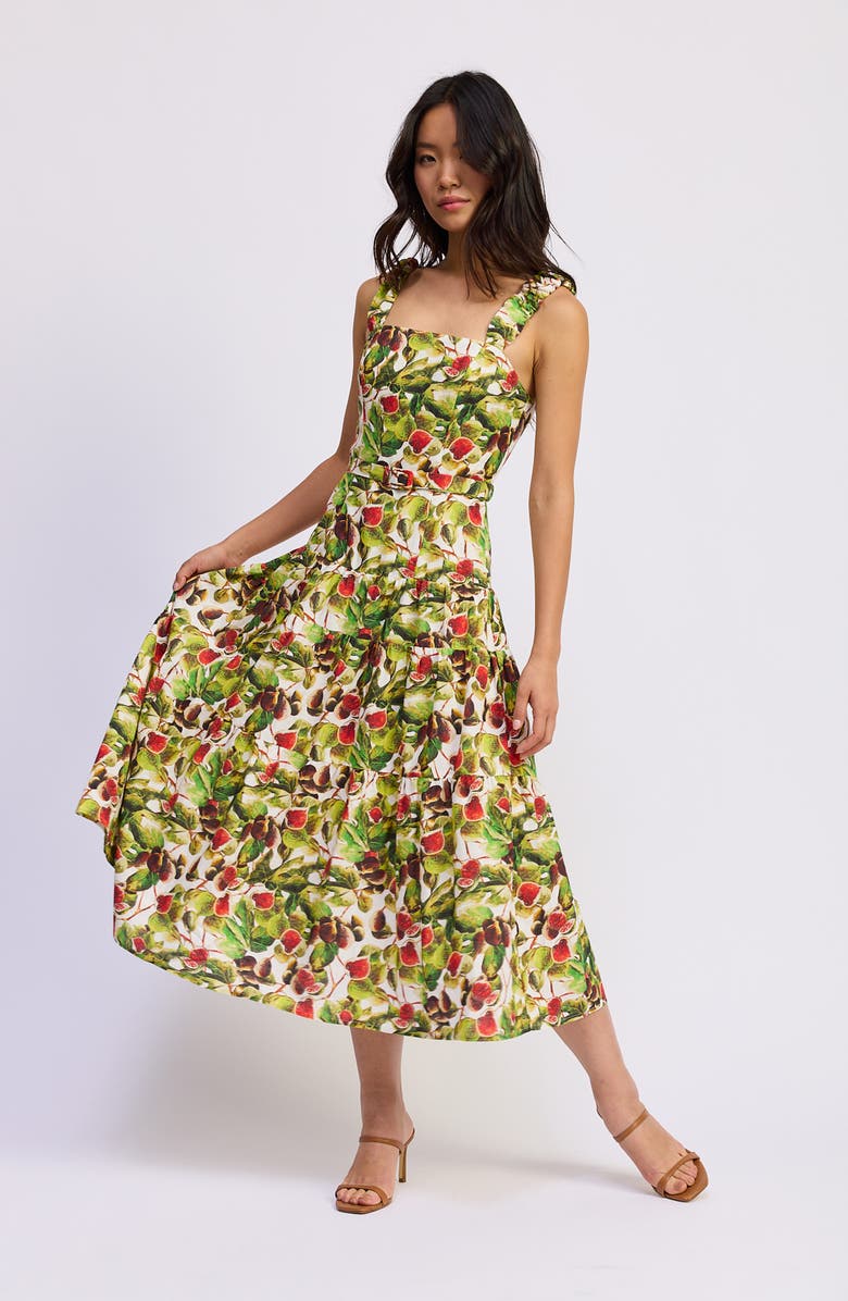 En Saison Scottie Fig Print Cotton Blend Midi Dress, Alternate, color, White Red Olive