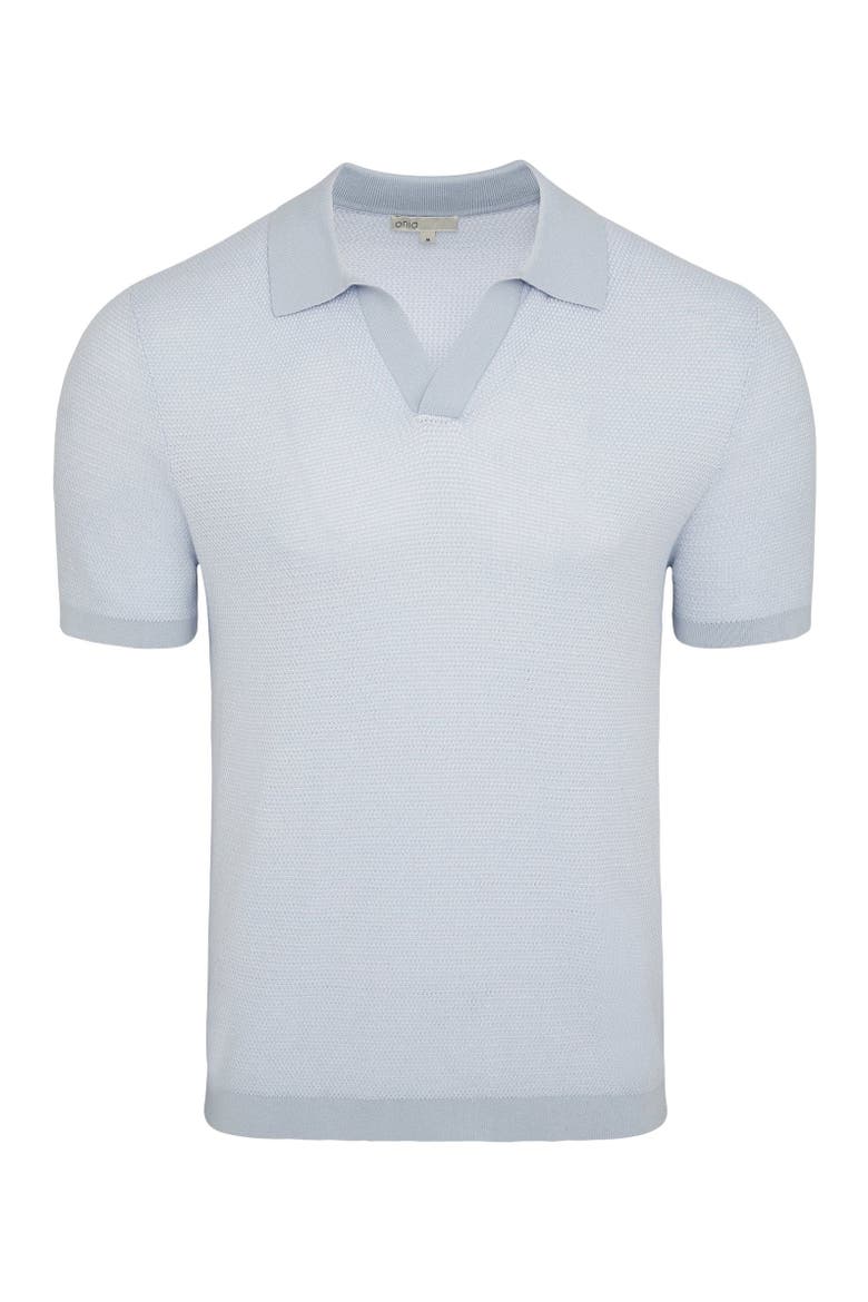 Textured Cotton Johnny Collar Polo, Alternate, color, Sky White