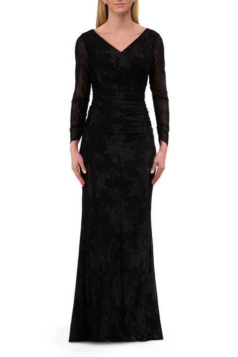Chic Stretch Lace Evening Dress with Ruching and V Neckline