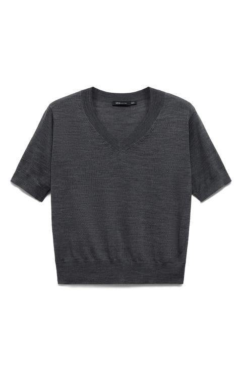 Selection V-Neck Short Sleeve Wool Sweater