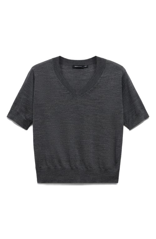 Mango V-neck Short Sleeve Wool Sweater In Gray