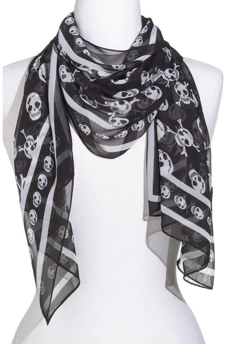 Sheer Skull Scarf, Main, color, BLACK