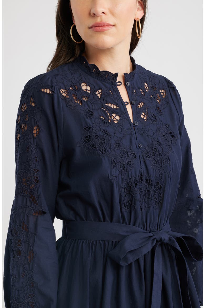 Embroidered Long Sleeve Tie Waist Minidress, Alternate, color, NAVY NIGHT