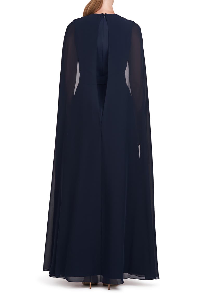 Freya Belted Cape Gown, Alternate, color, DARK NAVY