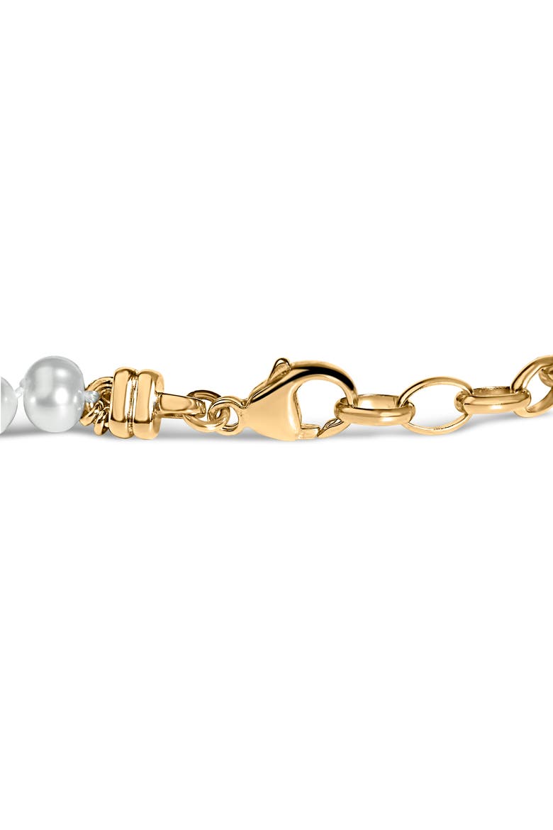 18K Yellow Gold Vermeil Cultured Pearl Station Link Bracelet, Alternate, color, Yellow Gold over Silver