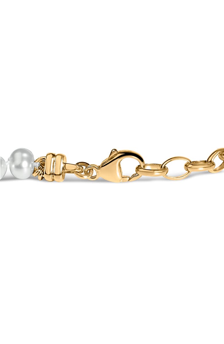 Haus of Brilliance 18K Yellow Gold Vermeil Cultured Pearl Station Link Bracelet, Alternate, color, Yellow Gold Over Silver